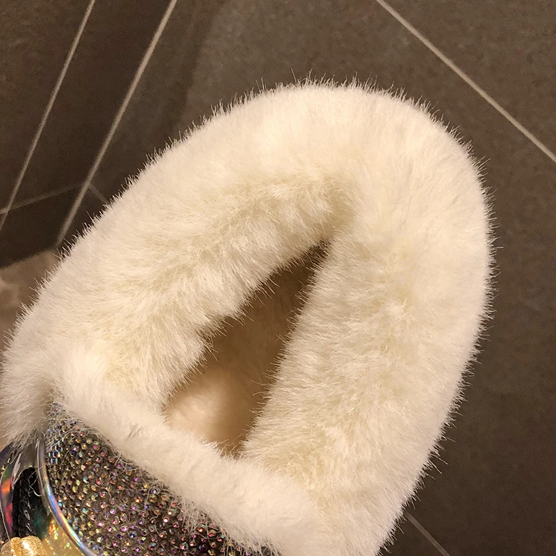 Lucyever/модные женские зимние ботинки с кристаллами женская зимняя обувь хлопковой