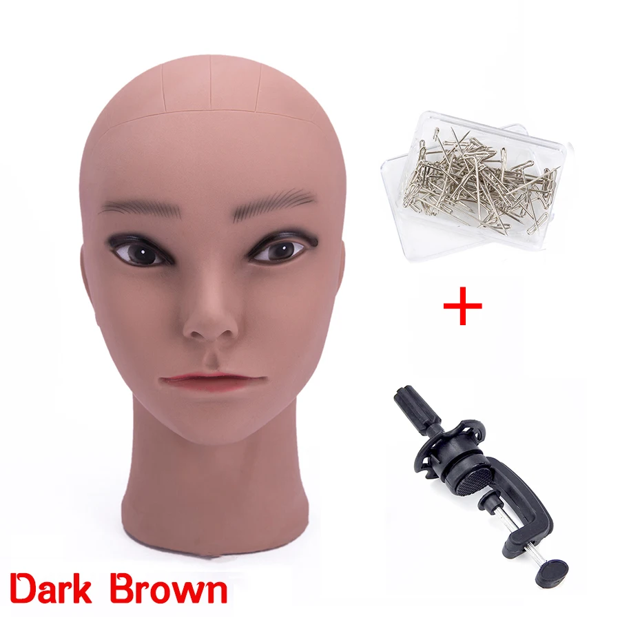 64cm Tripod Wig Stand With bald Mannequin Head Black mini Wig Stand Tripod With Bald Head Adjustable Tripod Wig Stand ,T-pins