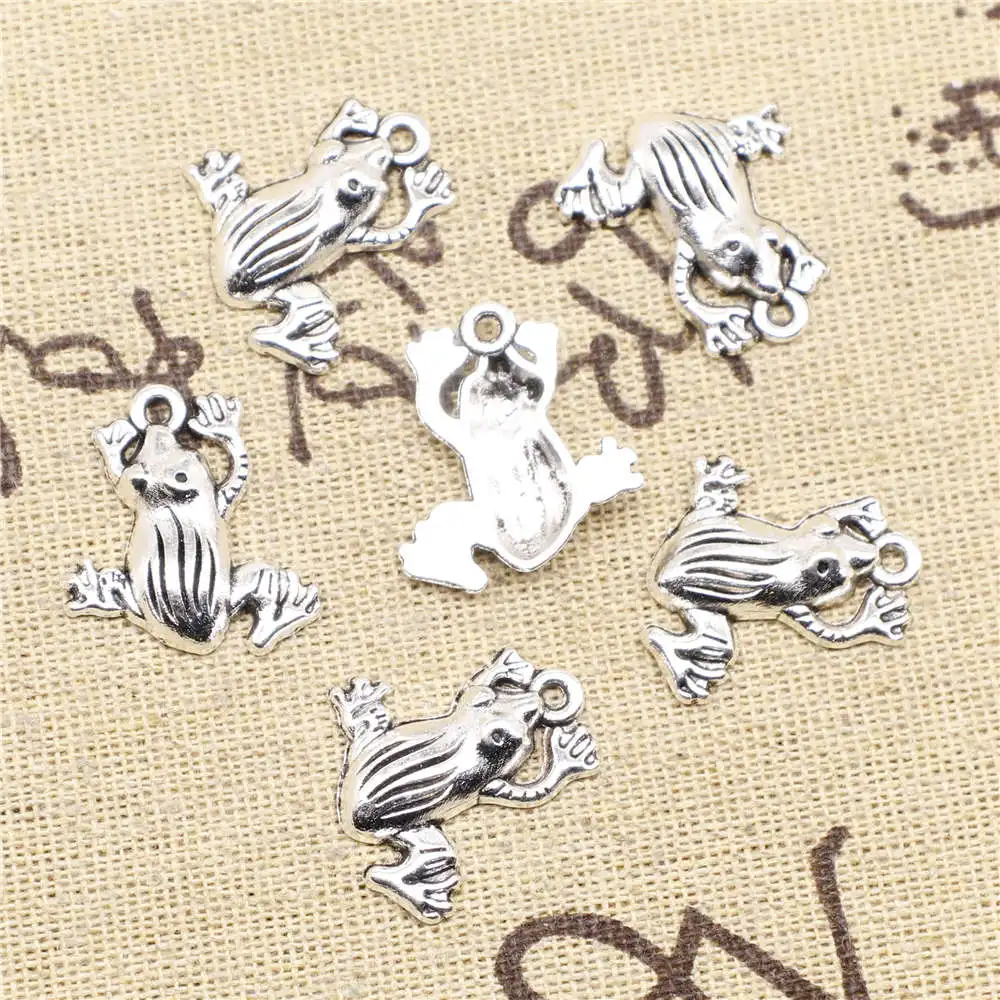 

Frog Charms Supplies For Jewelry Making Kit Antique Silver Color 20pcs 19x21mm