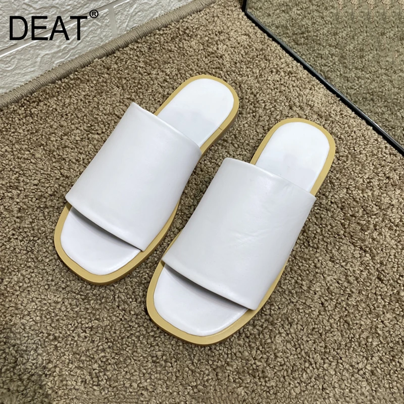 DEAT/простые уличные тапочки из искусственной кожи с квадратным носком на плоской