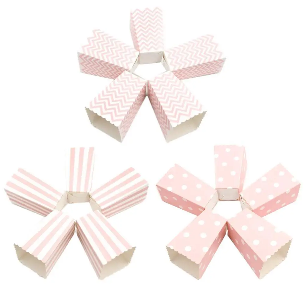 

12pcs Popcorn Stripes Paper Box Wave Dot Pink Gift Container Kid Corn Party Box Bags Supplies Decoration Favour Wedding C6P1