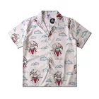 Рубашка мужская с принтом самурайского кота, Модная тонкая свободная пляжная сорочка с лацканами в стиле хип-хоп, Харадзюку, с короткими рукавами для влюбленных, лето
