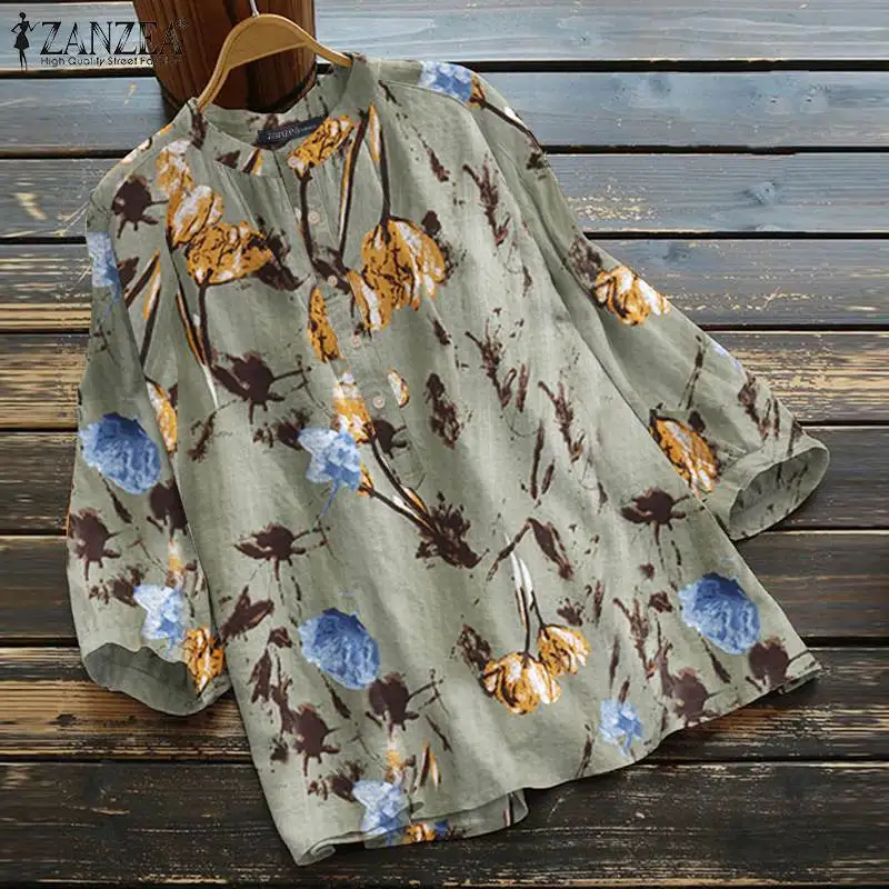 

Spring Summer Vintage Women Printed Blouse 3/4 Sleeve Chemise ZANZEA Casual A-line Tops Tunic 2022 Oversized Blusas Femininas 7