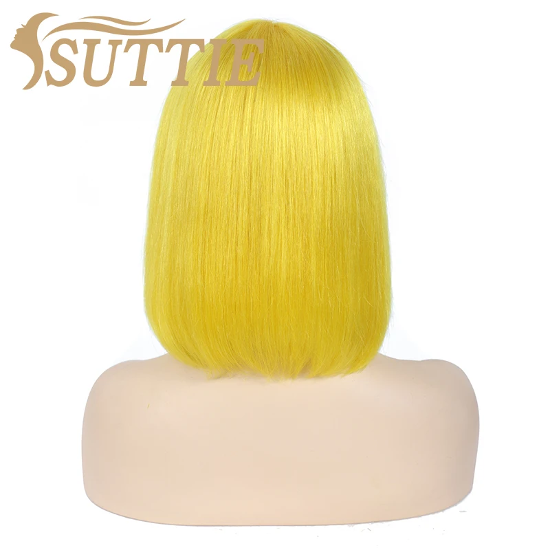 

Suttie Yellow Color Human Hair Wig Short Bob Wig Full Machine Wig 10 inch Brazilian Straight Human Hair Wig 150% Density