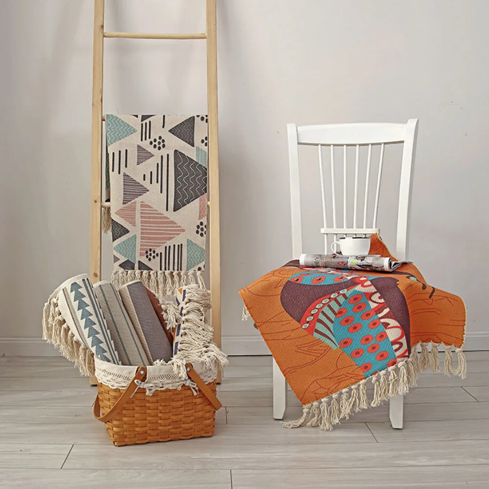 Хлопковый и льняной тканый ковер с кисточками напольный коврик дверной гобелен