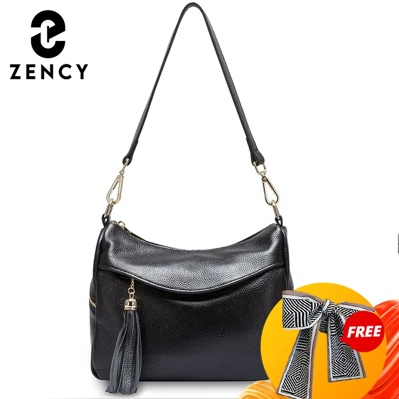 Zency 100% натуральная кожа модная женская сумка на плечо с кисточками