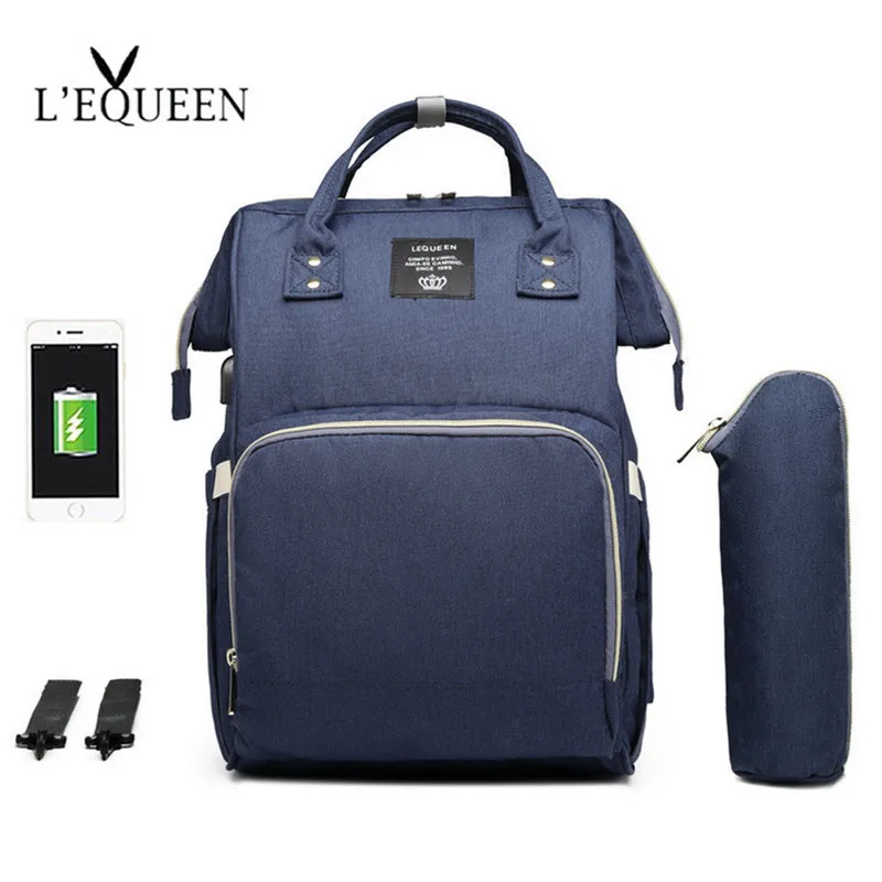 USB Blue LEQUEEN USB сумка для подгузников для ухода за ребенком большая емкость рюкзак для мам мокрая сумка для мам водонепроницаемая сумка для беременных - Цвет: USB Blue