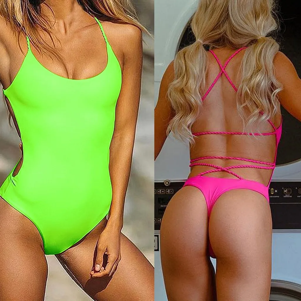 Женский купальник с высокой талией бикини пуш ап пляжная одежда бандаж Цельный