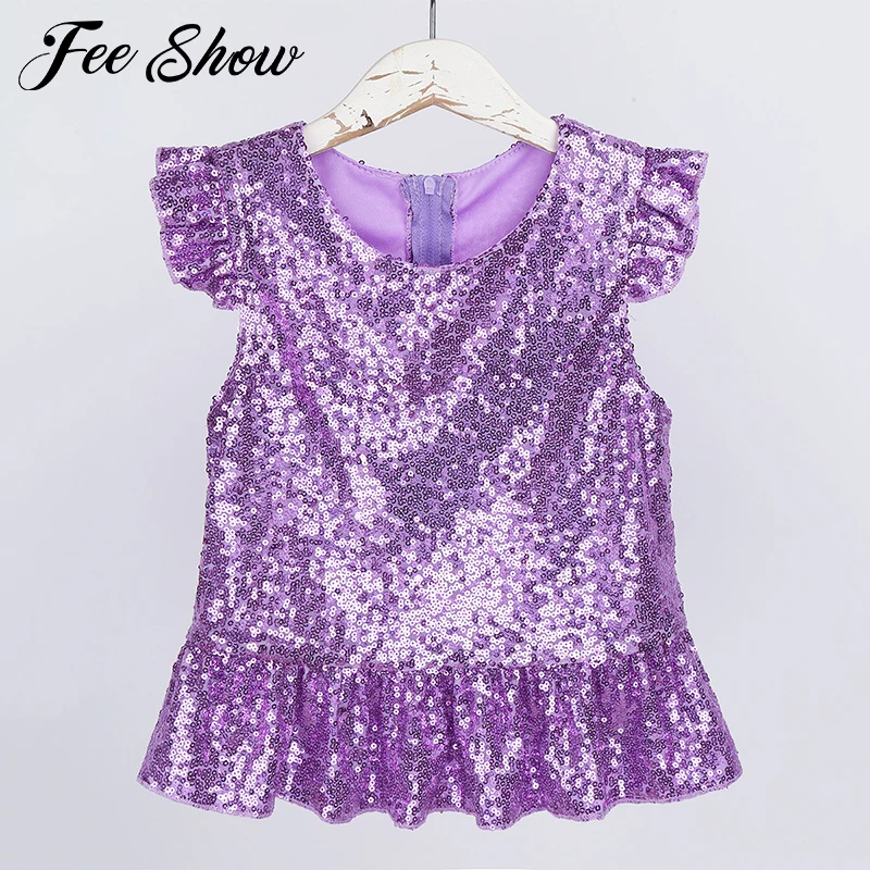 Детский костюм русалочки для девочек блестящий короткий топ с рукавами баской и