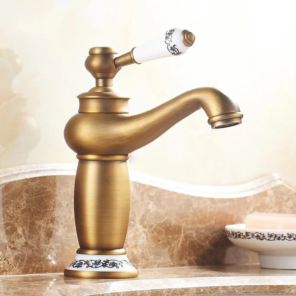 Кран для раковины Ретро Твердый латунный кран художественный с одной ручкой