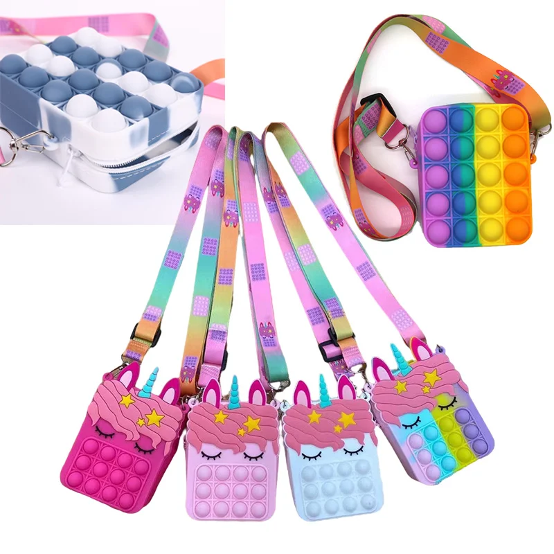 

New Fidget Toy Fashion pop it Purse Push Bubbles Rainbow Unicorn Kawaii Coin Purse Children Wallet Anti-Stress Simple Dimple Toy