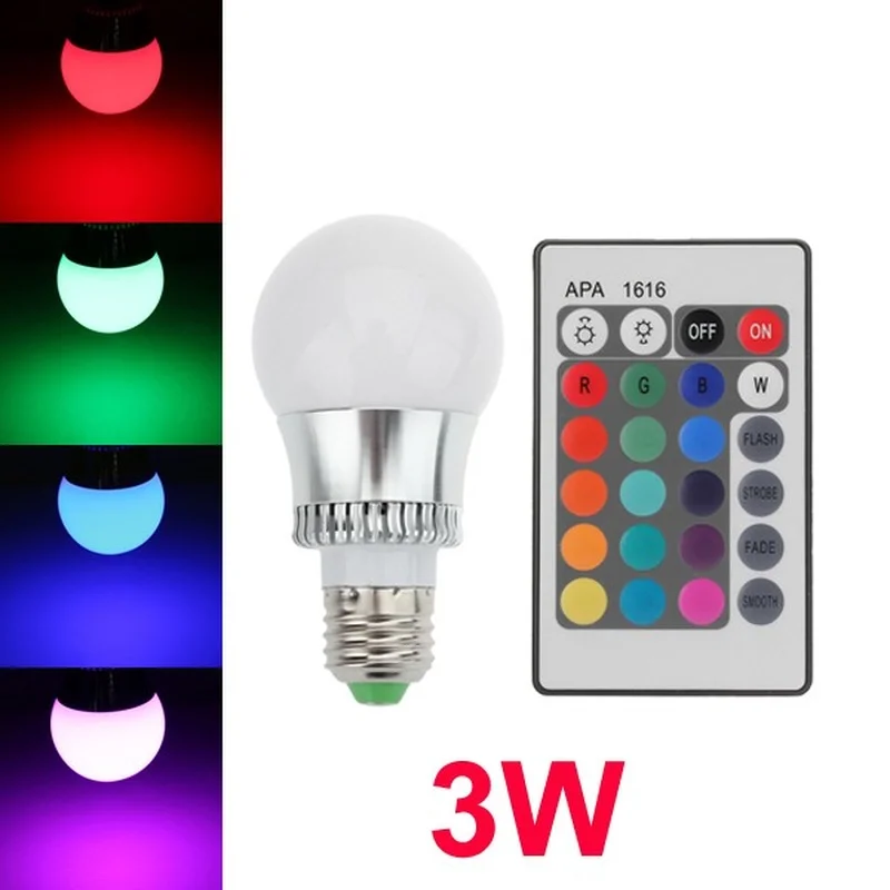 

E27 светодиодный ная лампа 3 Вт 16 цветов Changee RGB шаровая лампа 85-265 в + ИК-пульт дистанционного управления