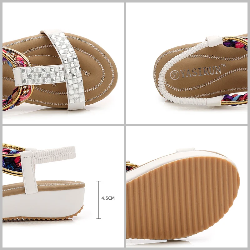 

2021 Summer New Bohemian Sandals Women's Shoes Large Size Leisure Comfortable Women's Ethnic Geomantic Diamond Wedges Slippers