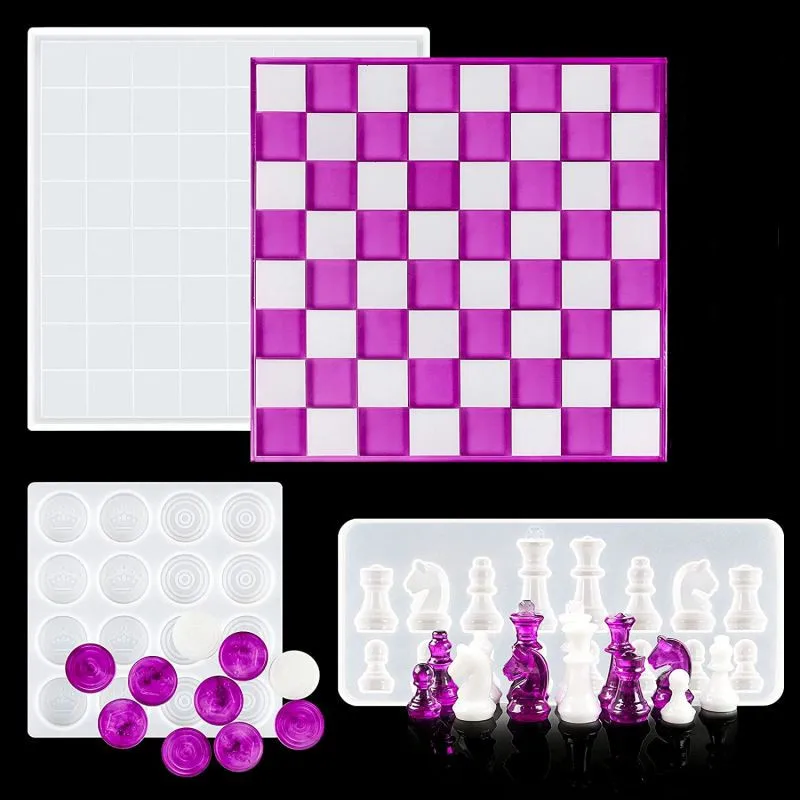 

Chess Set Resin Mold Chess Pieces Silicone Mold Chess Board Epoxy Casting Mold for DIY Art Crafts Making Family Board Games