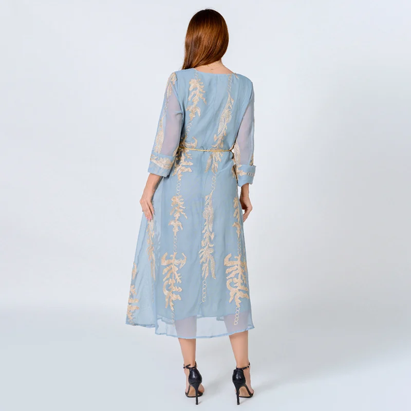 Embroidered Moroccan Caftan Dubai Arabic Dresses For Women Modest Hijab Kaftan Evening Jalabiyat Turkish Abayas Muslim Clothing