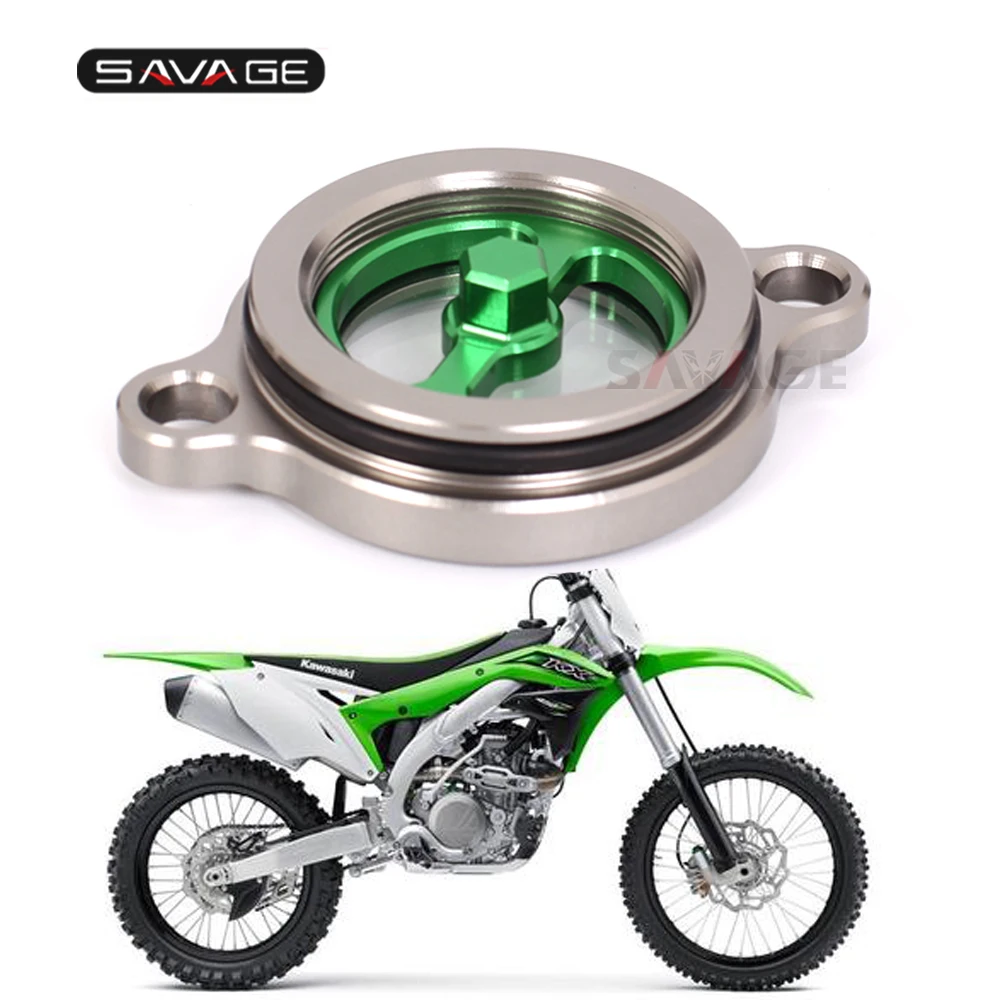 

CNC Engine Oil Filters Cover Clearness Caps For KAWASAKI KX 250F KX250 F 2004-2021 2018 2019 2020Motorcycle Accessories Aluminum