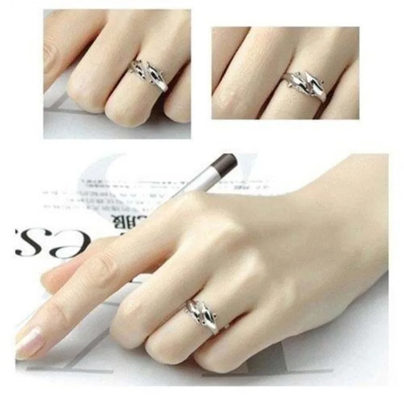 

Korean Trendy style ring jewelry Women Silver Plated Double Dolphin Adjustable Finger Rings Gift rings for women free shipping