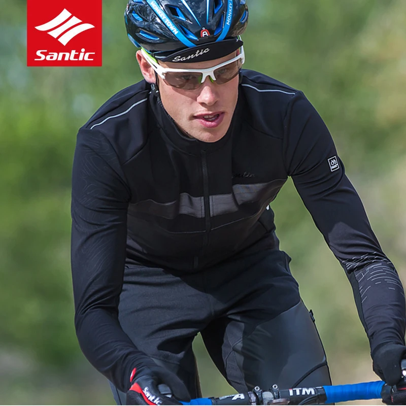 Santic Мужская куртка для велоспорта теплая флисовая одежда с длинными рукавами