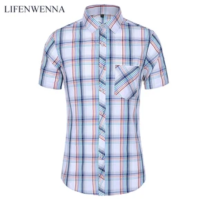 LIFENWENNA Новая модная рубашка в клетку, мужские летние повседневные рубашки с коротким рукавом, мужские размера плюс пляжные Гавайские топы, блузка для мужчин 6XL 7XL