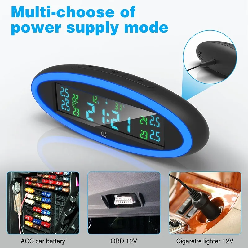 

Car Tire Pressure System TPMS 12V LCD Colorful Charger With OBD Auto Security Alarm Internal Sensor ACC USB Tyre Externa