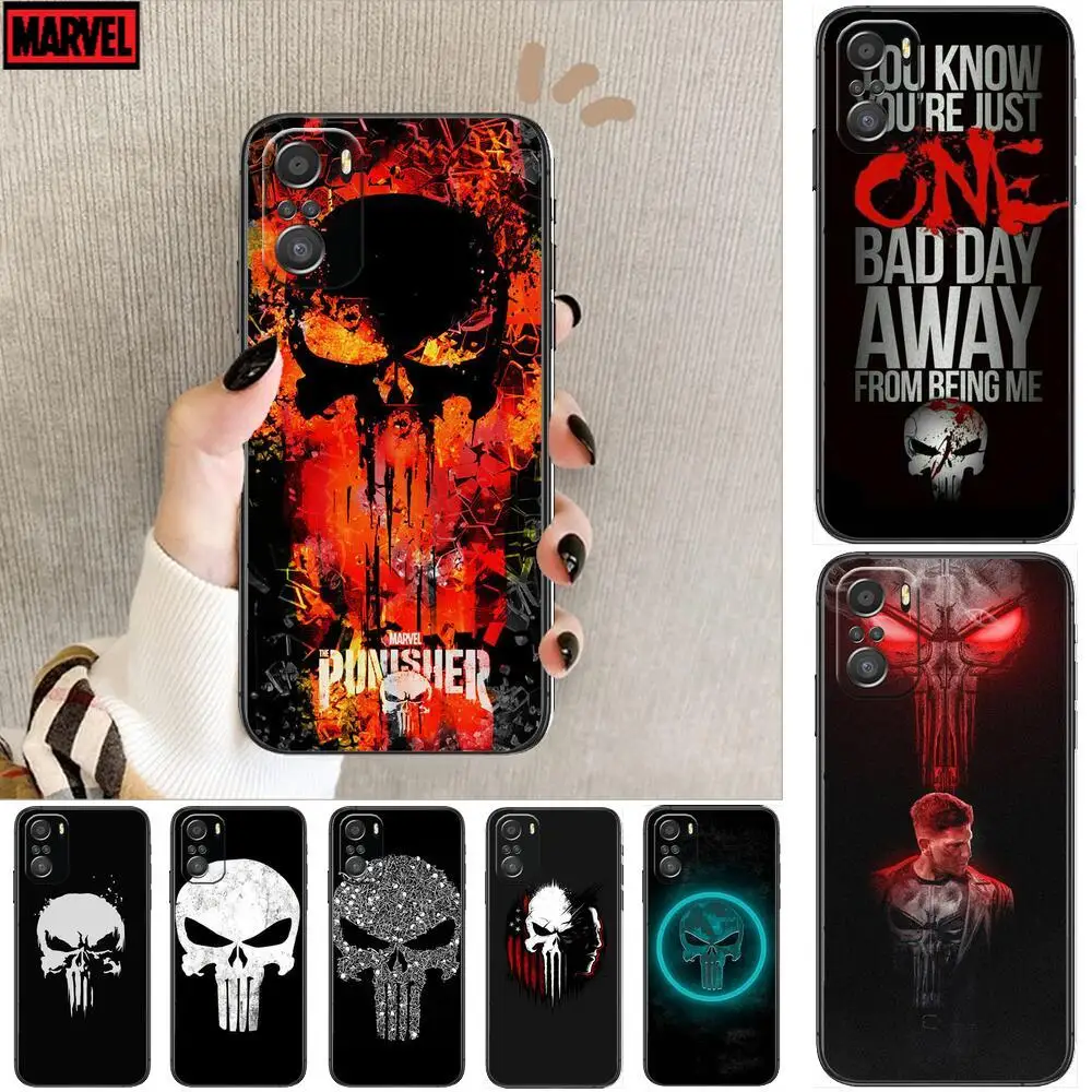 

Marvel Hero Punisher Phone Case For xiaomi redmi 11 Lite pro Ultra 10 9 8 MIX 4 FOLD 10T Black Cover Silicone Back Prett