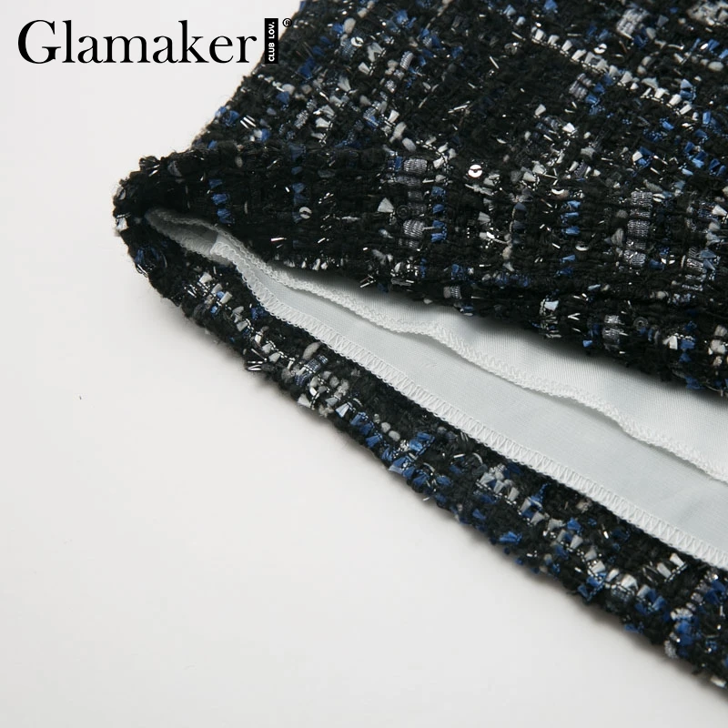 Соблазнительное твидовое короткое платье Glamaker в стиле пэчворк осеннее с длинным