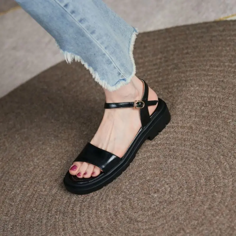 

KemeKiss Real Leather Sandals For Women Buckle Strap Concise Daily Solid Color Classic Summer Fashion Ladies Footwear Size 34-39