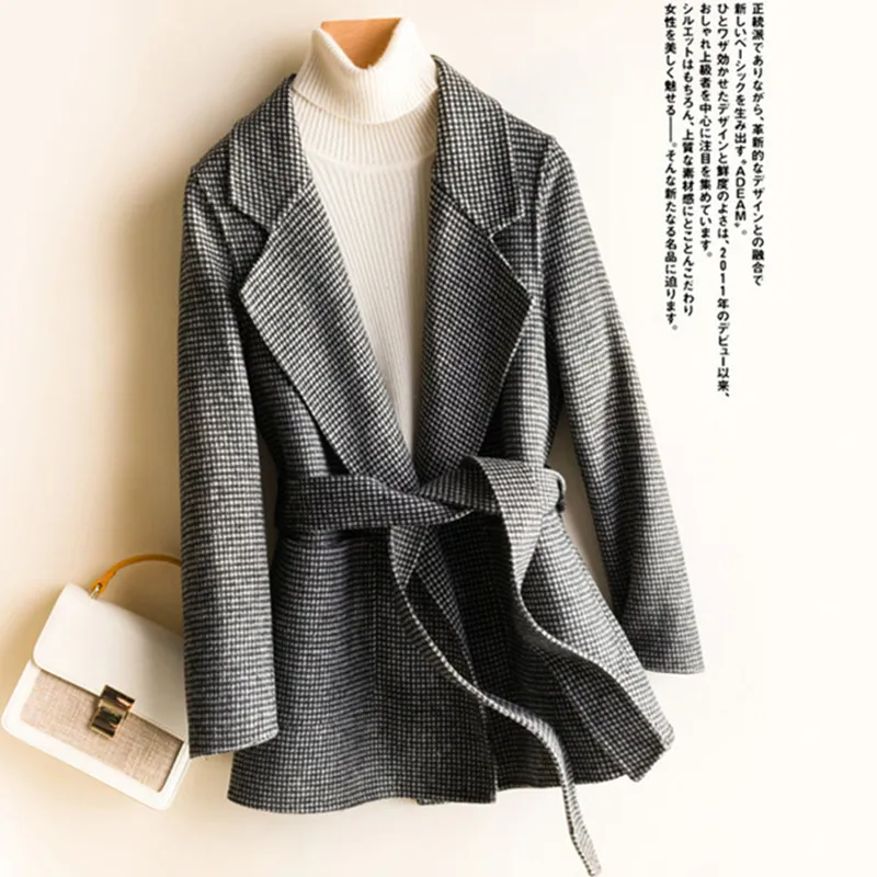 Осенне зимнее пальто Женское из 100% шерсти женская короткая куртка + пояс