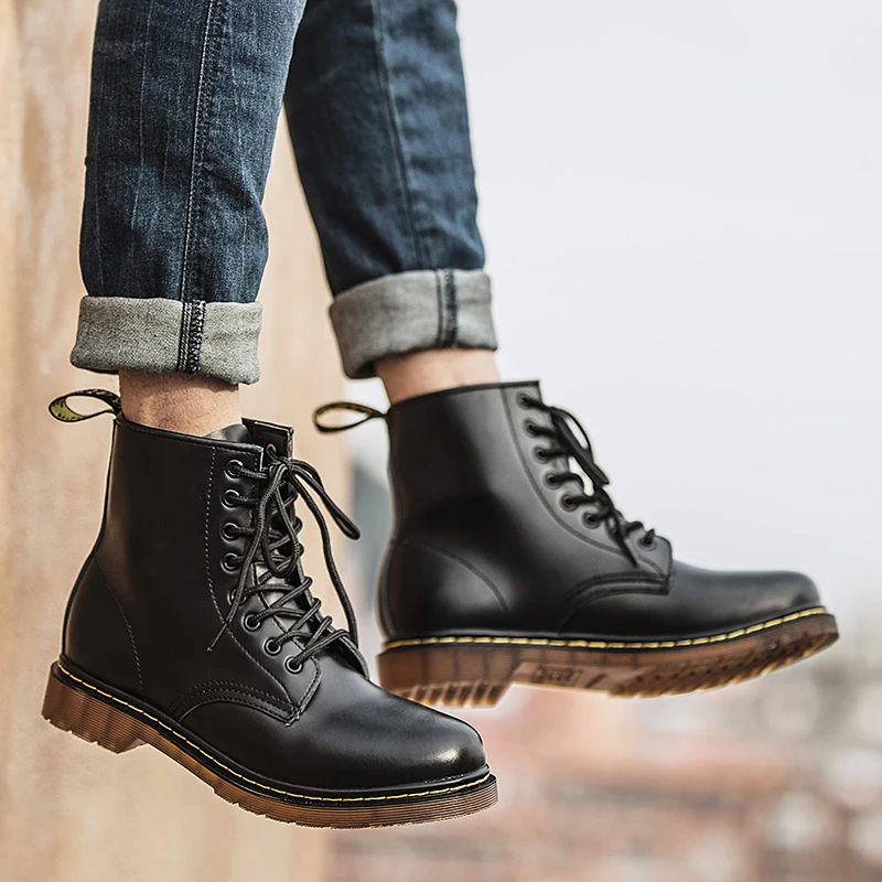 

New Coturno Men Leather shoes High Top Fashion Winter Warm Snow shoes Dr. Motorcycle Ankle Boots Couple Unisex boots