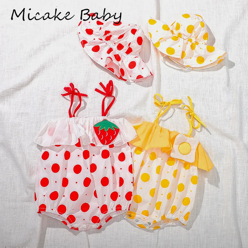 Летний комбинезон на бретельках для новорожденных одежда милый в горошек с