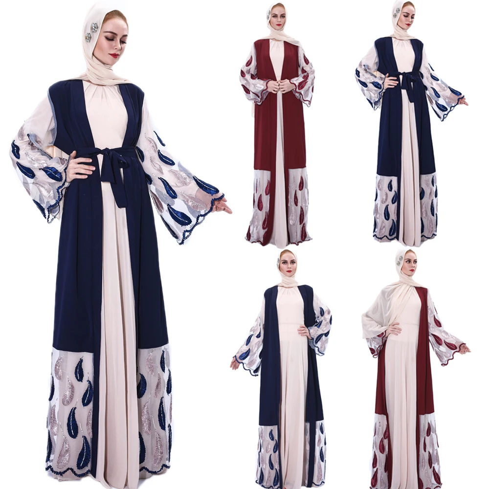 Роскошный женский мусульманский кардиган-кимоно с вышивкой Abaya, открытый кардиган с расклешенными рукавами, вечерние элегантные платья в с...
