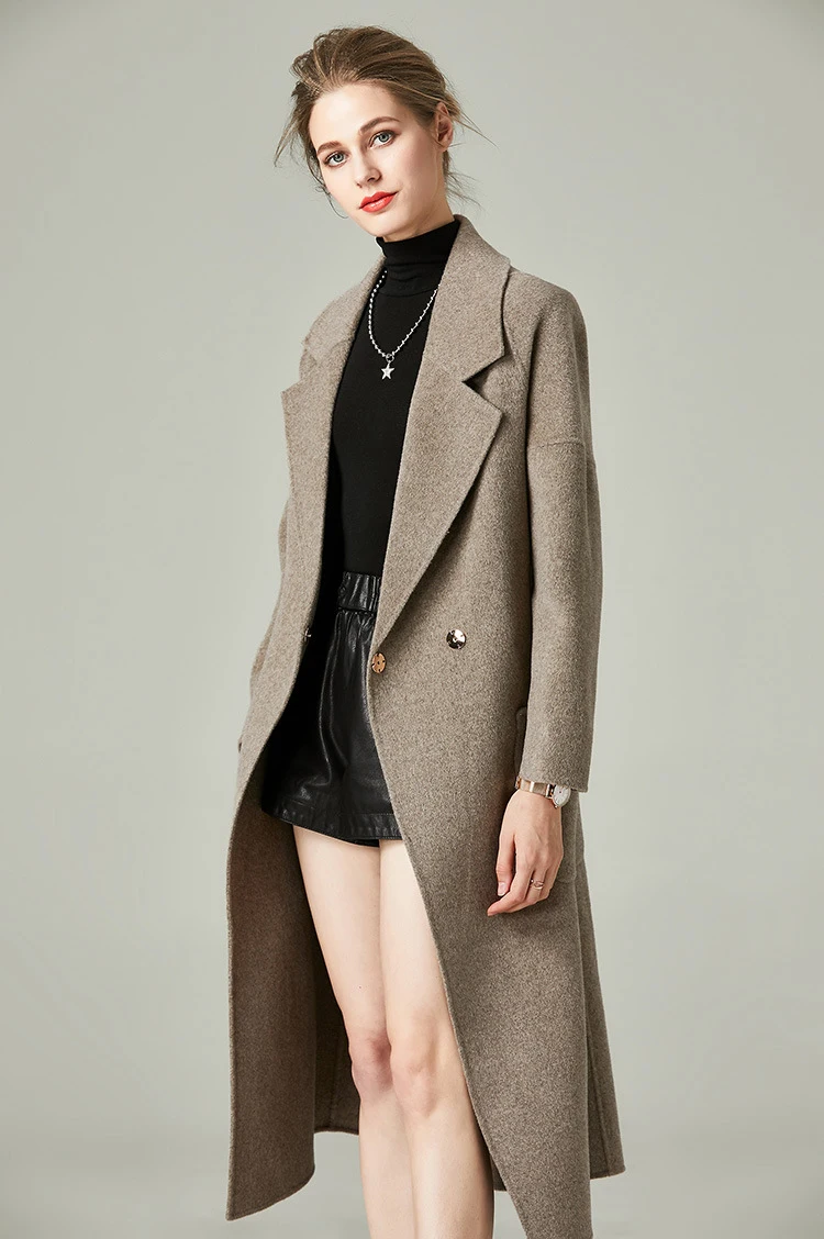 

Double-faced cashmere coat women's high-end autumn and winter double-faced Hepburn style loose woolen coat women's coat