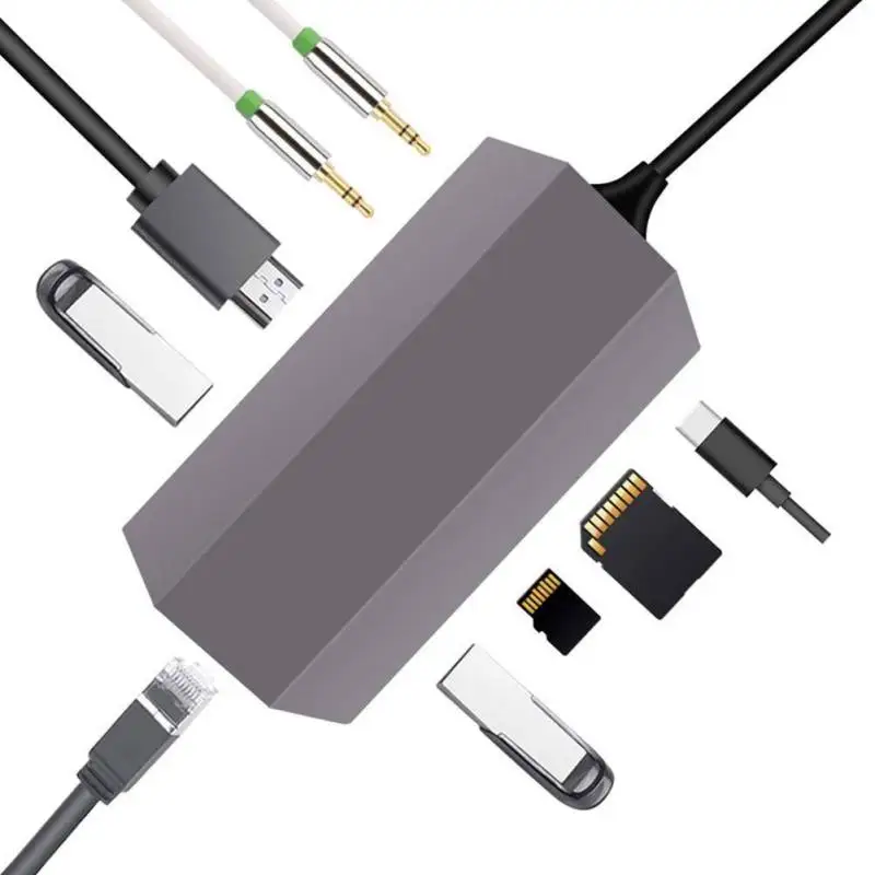 9 в 1 USB концентратор type C к HDMI 4K 2 порта USB3.0 SD TF кардридер RJ45 звуковая карта 3 5 мм