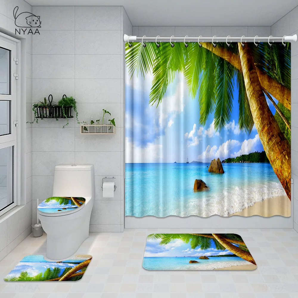 Прибрежных пляж декорации набивным рисунком душ Шторы ковер крышка Крышка для