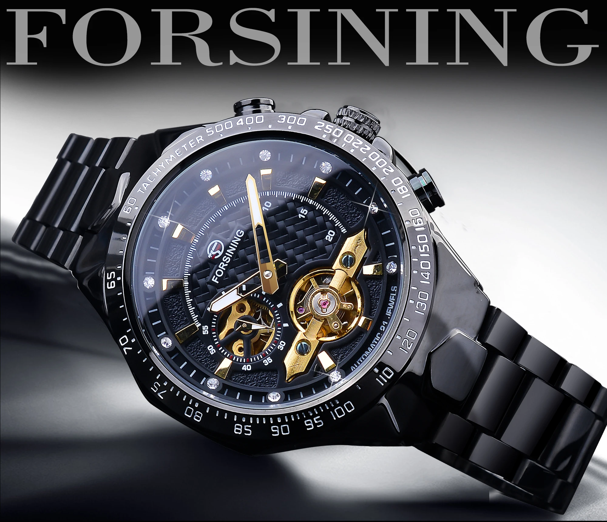 Forsining Golden Tourbillion Design 2021 Diamond Luxury Mens Automatic Watches Top Brand Mechanical Clock Relogio | Наручные часы