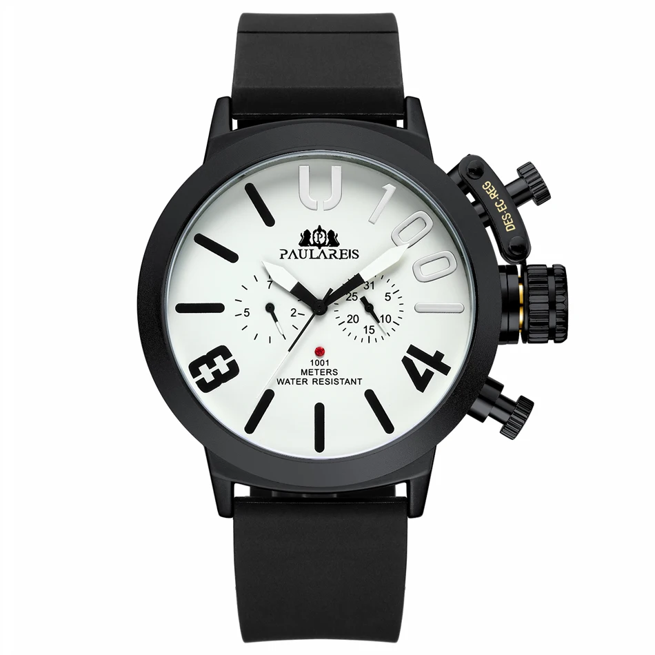 Black White Dial Автоматические самовзводные механические резиновые ремешок черный Серебряный чехол для лодки оранжевый синий желтый серый классический U мужские часы - Цвет: Black White Dial