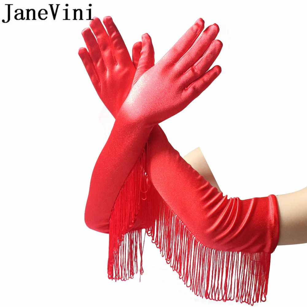 Черные атласные перчатки jaevini белые женские длинные свадебные с кисточками