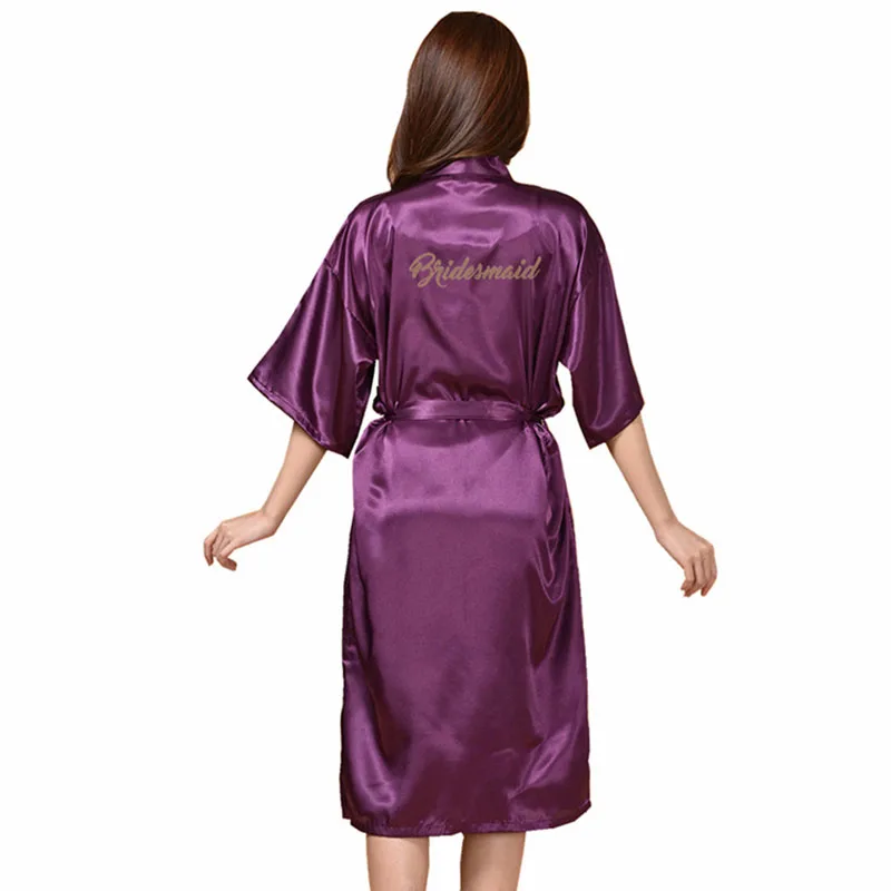 

Elegant Solid Pink Women Bridesmaid Wedding Robe Casual Satin Soft Bath Gown Kimono Gown Exquisite Letter Wedding Party Gift