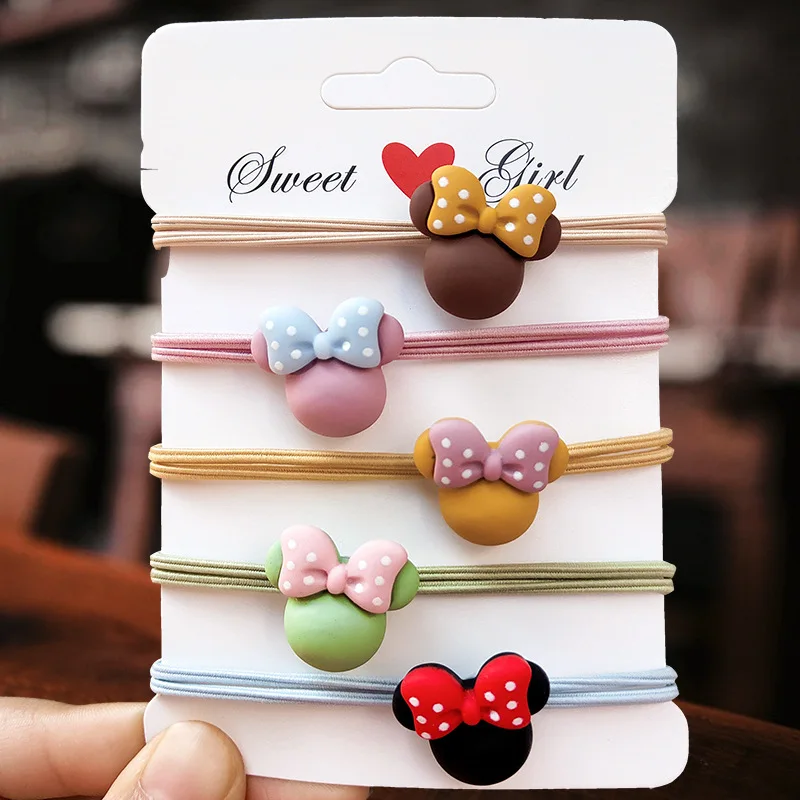 

Disney cartoon doll accessories cute Mickey hair ring candy color acrylic bow knot head rope elastic band simple adult hair rope
