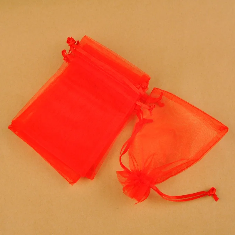 Red 1000 шт 5x7 7x9 9x12 10x15 см сумки из органзы Ювелирные упаковочные сумки для свадебной вечеринки украшения Drawable Сумки Подарочные Пакеты - Цвет: Red