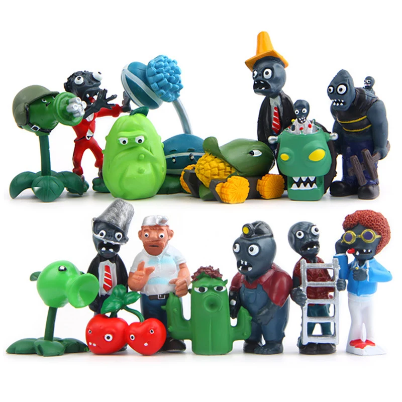 

16pcs/lot Plants vs Zombies Action Figures Toys PVZ Catus Winter Melon Miner Threat Hat Zombies PVC Figure Model Toy Kids Gift