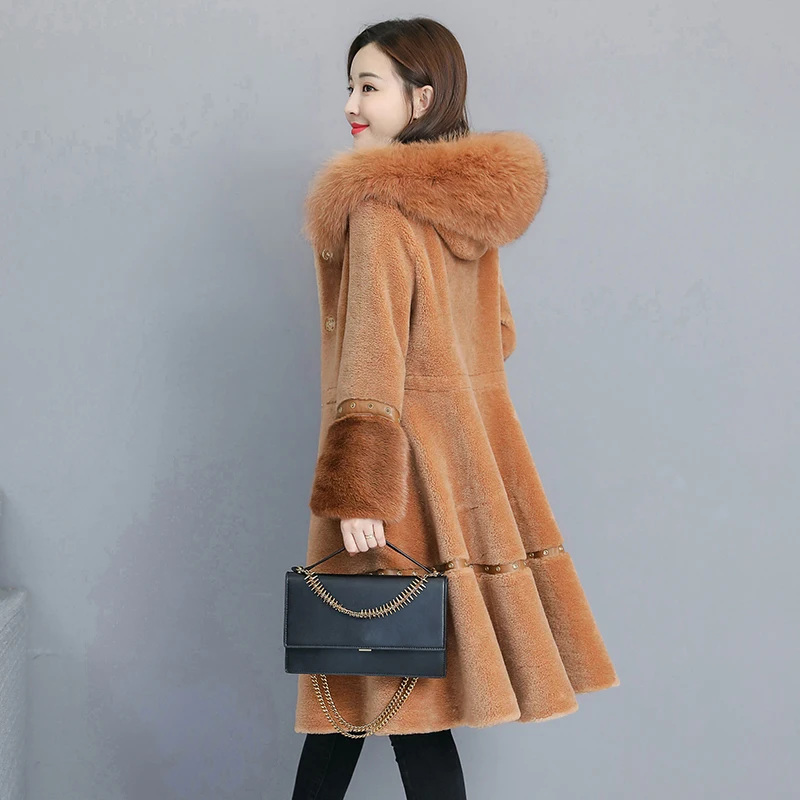 Зимнее пальто из искусственного меха женское длинное с капюшоном толстые теплые