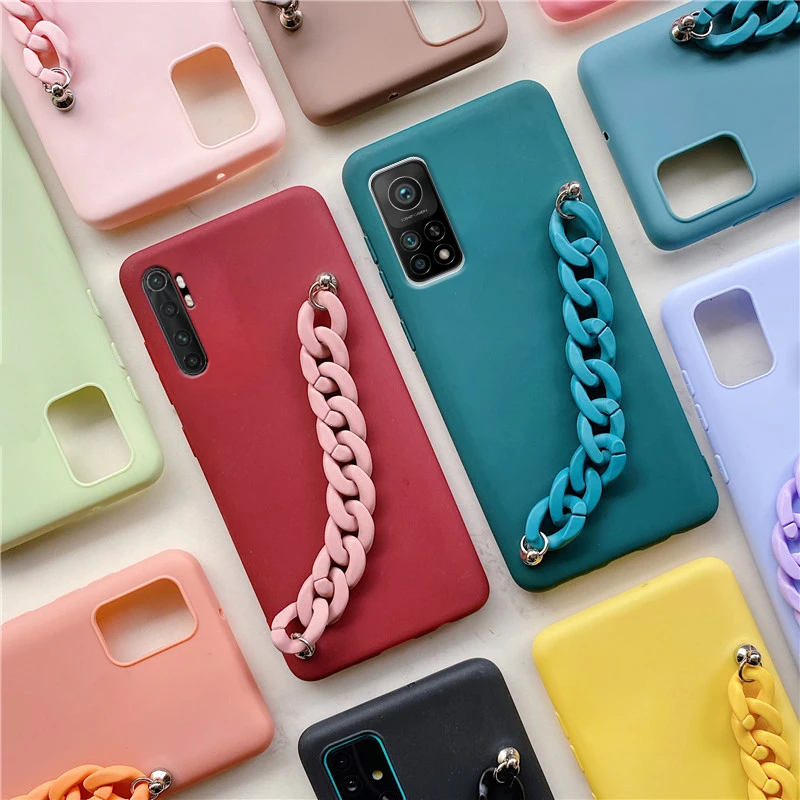 Wriststrap Bracelet Silicone Chain Phone Case For Xiaomi Mi 11 10T Lite Note 10 pro lite Ultra 9t pro Soft Tpu Back Cover