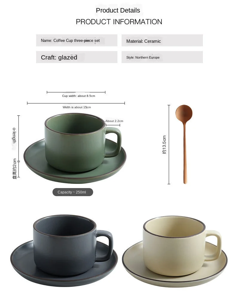 

Nordic Light Luxury Coffee Cup and Dish Household Set Creative and Simple Office Water Cup Afternoon Tea Cup with Spoon