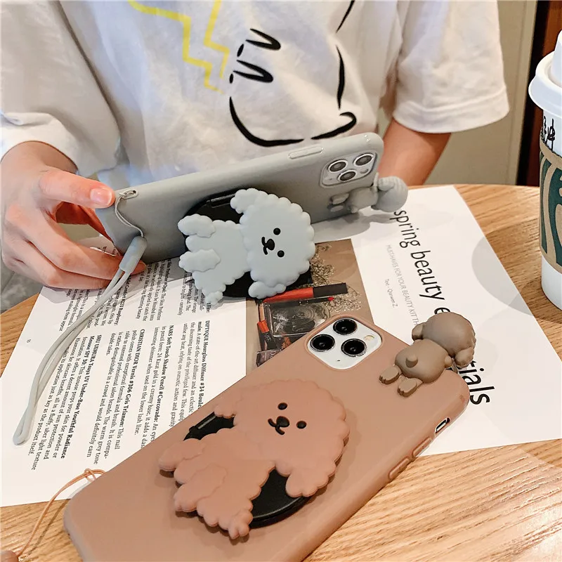 3d cute cartoon dog mirror stand phone case for oppo a9 2020 a31 a8 a91 f15 f9 a3s a7 a72 a53 a15 realme c12 with lanyard cover free global shipping