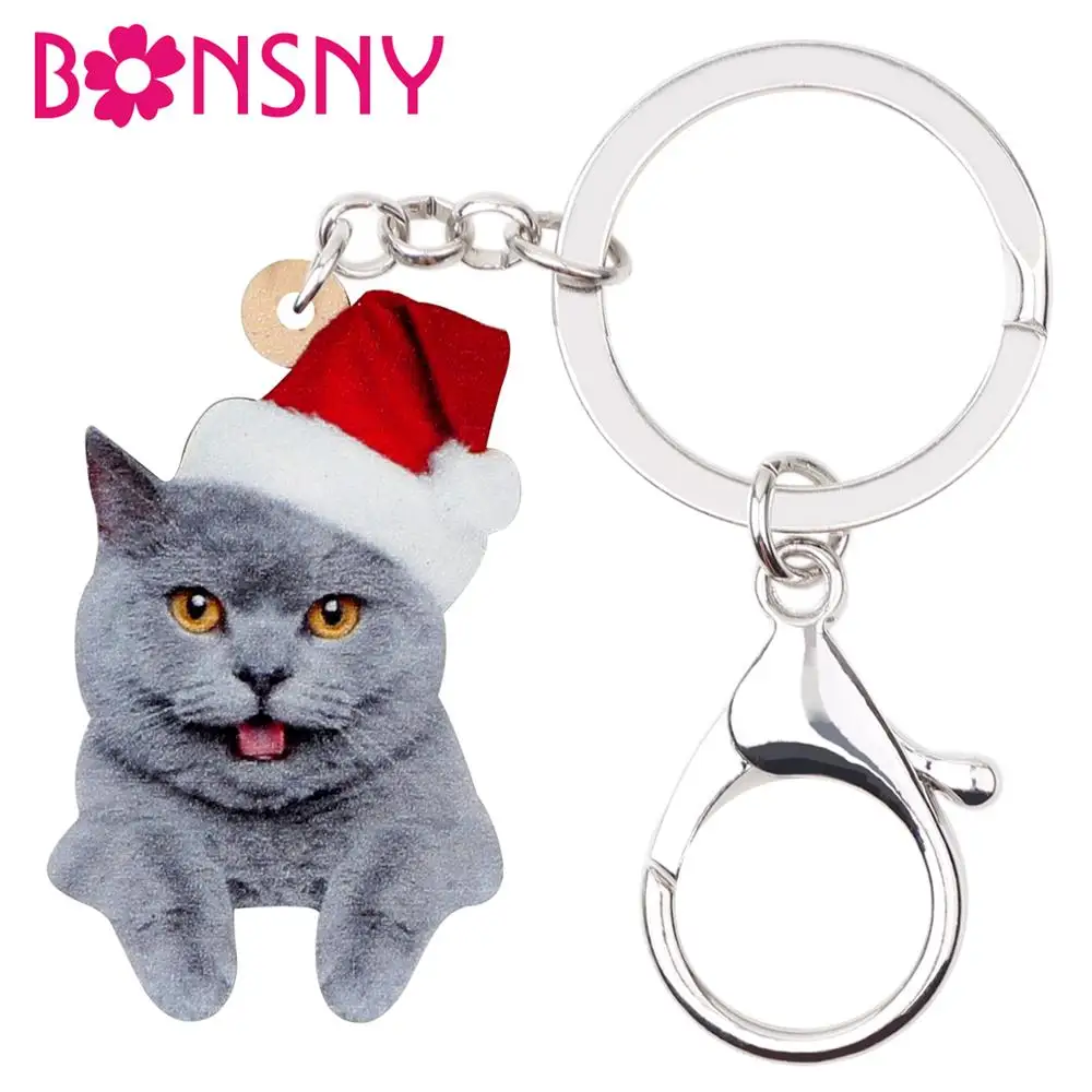 Bonsny акриловые рождественские брелки для ключей с кошкой котенком кольцо сумка