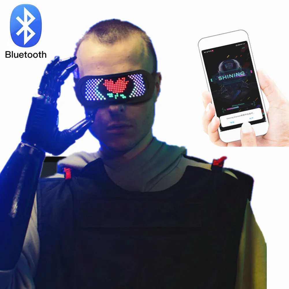 

Новейшие RGB вечерние Bluetooth светодиодный светящиеся очки Перезаряжаемые приложение Управление индивидуальные магический прокрутка текста Рождественский подарок на день рождения
