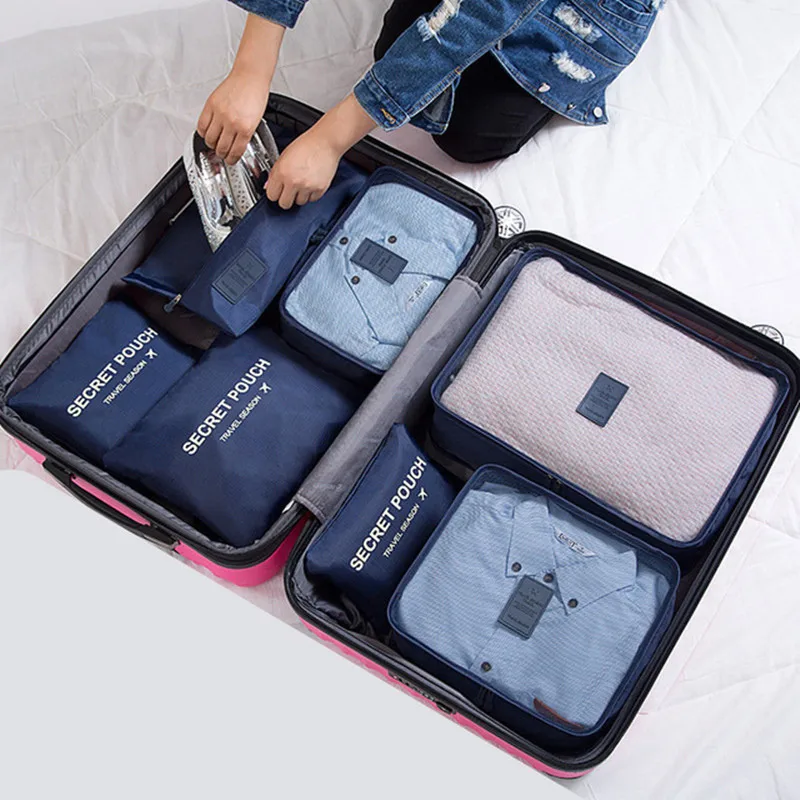 7pcs Navy 7 шт./компл. дорожная сумка для багажа чемодан одежда сумка для хранения косметики упаковка куб Организатор багаж дорожная сумка для путешествий аксессуары - Цвет: 7pcs Navy