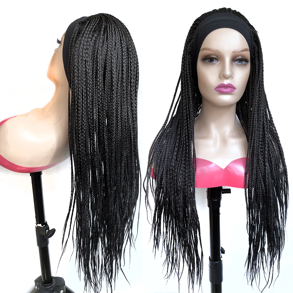 

Headband Wig Box Braided Wigs for Black Women Micro Braids Long Wigs Synthetic Heat Resistant Fiber Black Wig