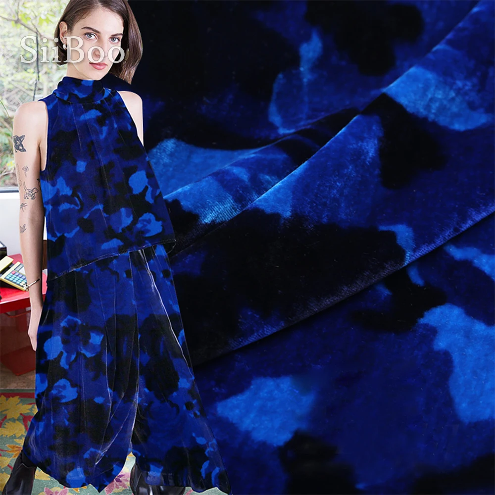 

French luxury floral printed soft georgette silk velvet fabric for autumn winter women party dress telas por metro tissus SP5894